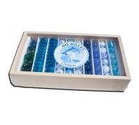 cavernedesjouets Coffret 60 Billes Ocean et mer, Bleu - Couleurs et Formes variees - Dauphin, Requin, Aquarium - Set Jeu Recreation Enfant et Carte
