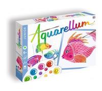 cavernedesjouets Coffret aquarellum junior aquarium 4 cartes poissons - peinture aquarelle facile et creative - nouveaux dessins - jeu made in france et carte animal