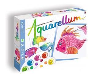 cavernedesjouets Coffret aquarellum junior aquarium 4 cartes poissons - peinture aquarelle facile et creative - nouveaux dessins - jeu made in france + carte