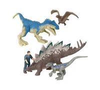 cavernedesjouets Coffret Cargaison dangereuse : 4 Dinosaures + 1 Figure - pour Jurassic - Set Animaux préhistorique avec Carte Offerte