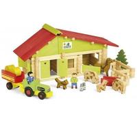 cavernedesjouets Coffret Ferme comte avec Tracteur et Animaux 140 Pieces - Construction Set Jouet en Bois Enfant + Carte Animal