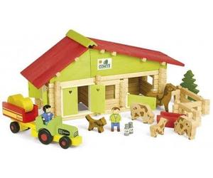 cavernedesjouets Coffret Ferme comte avec Tracteur et Animaux 140 Pieces - Construction Set Jouet en Bois Enfant + Carte Animal
