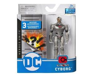 cavernedesjouets Coffret Figurine Cyborg 10 cm avec 3 Accessoires Mystere - Personnage DC - Super Heros - Set Jouet Garcon avec Carte Animal