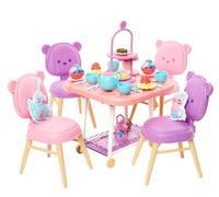 cavernedesjouets Coffret ma Premiere Poupee - Coffret Repas gouter Patisserie - avec Table Chariot, chaises Ours, Accessoires - Set Fille et 1 Carte