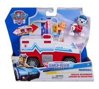 cavernedesjouets Coffret Pat Patrouille Search et Rescue : Camion Ambulance + Marcus + Chat - Set Figurine et véhicule Sauvetage + Carte Tigre
