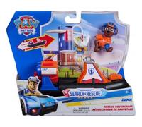 cavernedesjouets Coffret Pat Patrouille Search et Rescue : Hovercraft Retro Friction + Zuma + Poule - Set Figurine et véhicule Sauvetage + Carte Tigre