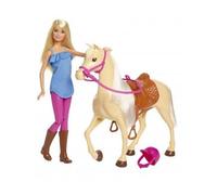 cavernedesjouets Coffret poupée cavalière Blonde et Cheval de rêve - avec Accessoires équitation - Set Jouet Fille et Carte Animal