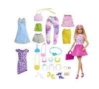 cavernedesjouets Coffret poupée Mannequin Blonde 6 Tenues + 4 Paires Chaussures + 14 Accessoires - Set poupée et vêtement - 25 pièces - Jouet Fille + 1 Carte