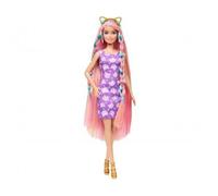 cavernedesjouets Coffret poupée Mannequin Cheveux Blond colorés Extra-Longs et Robe Rose Brillant et 10 Accessoires - Jouet Fille et Carte Animal
