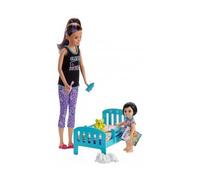 cavernedesjouets Coffret poupée Skipper + Mini poupée Enfant Fille + lit + Accessoires - Set Babysitter avec poupée Mannequin + Carte Tigre