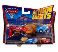 cavernedesjouets Coffret pour Cars : 2 Voitures de Action Agent - Flash mcqueen et Raoul caroule - Set véhicule Miniature Rouge et Bleu avec Carte