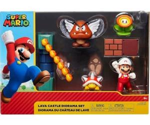 cavernedesjouets Coffret pour Mario : 4 Figurines (Mario Fleur de feu hériss Goomba alado) + 1 Accessoire - Set Plaine Grand chêne - Enfant