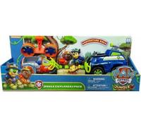 cavernedesjouets Coffret pour Pat Patrouille Jungle Rescue Zuma + aéroglisseur et Chase + Tout Terrain Police - Set 2 véhicules et Figurine avec 1 Carte Tigre