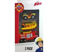 cavernedesjouets Coffret pour Sam Le Pompier 3 véhicules en métal : Quad - Bateau Neptune - Camion Jupiter - Set Voiture Miniature avec Carte Tigre