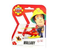 cavernedesjouets Coffret Sam Le Pompier véhicule en métal Wallaby 1 hélicoptère Rouge 8 cm - Set Voiture Miniature + 1 Carte Tigre