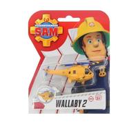 cavernedesjouets Coffret Sam Le Pompier véhicule en métal Wallaby 2 hélicoptère de Pompier Jaune 8 cm - Set Voiture Miniature avec Carte Tigre