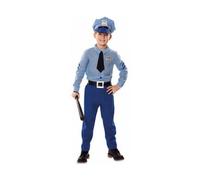 cavernedesjouets Costume policier pour enfant 7/9 ans : chemise, cravate, pantalon, casquette, ceinture - set déguisement métier avec 1 carte - carnaval fete
