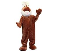 cavernedesjouets Deguisement mascotte lapin brun adulte taille unique, luxe - big tete animal - paques, fete - set costume geant + carte
