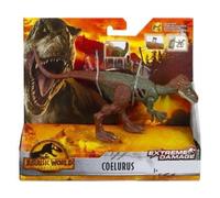 cavernedesjouets Dinosaure Coelurus - pour Jurassic - Dino extrême Damage 19 cm - Set Animaux préhistorique Vert et Brun + 1 Carte Tigre