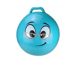 cavernedesjouets Gros Ballon Sauteur Jumpy Boing 55 cm emoticone intello - poignee, PVC Souple Bleu - Gym Enfant 4 Ans+ 50 kg Max - Jeu pour Sauter et rebondir