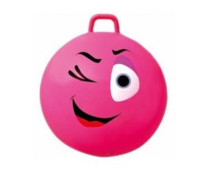 cavernedesjouets Gros Ballon Sauteur Rose XXL hop 65 cm Visage Smiley clin d'oeil - Grand Format avec poignée - Gym et Jeu Enfant 8 Ans et + - 80 kg Max