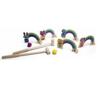 cavernedesjouets Jeu de Croquet en Bois Enfant Animaux (2 maillets, 2 Boules, 5 arceaux) - Set Sport Plein air, Jardin et Carte Tigre - des 3 Ans