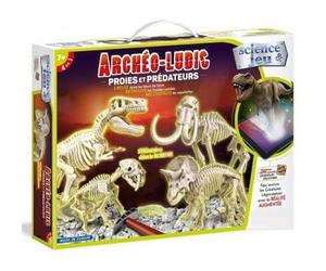 cavernedesjouets Jeu scientifique enfant archéo ludic 4 en 1 dinosaure: t-rex, tricératops, smilodon, mammouth - set jeu educatif dino + carte tigre
