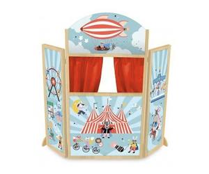 cavernedesjouets Joli Theatre de marionnettes en Bois Enfant Cirque 68x7x115cm - castelet, Spectacle - Set Jouet educatif et Carte Animal