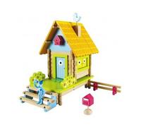 cavernedesjouets Jouet en Bois : Chalet Maison sur pilotis 20 x 30 x 27 cm - 100 Pieces - Set Jeu de Construction garçon avec Carte Tigre - Enfant