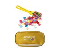 cavernedesjouets Kit Accessoires Loto Bingo 3 en 1 - Trousse + Baton ramasse jetons magnetique Jaune + 100 pions aimantes - Set Materiel Jeu + Carte