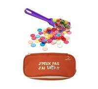 cavernedesjouets Kit Accessoires Loto Bingo 3 en 1 - Trousse + bâton ramasse jetons magnétique Violet + 100 pions aimantes - Set Materiel Jeu + 1 Carte