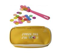 cavernedesjouets Kit Accessoires Loto Bingo 3 en 1 - Trousse Jaune + Baton ramasse jetons magnetique Rose + 100 pions aimantes - Set Materiel Jeu + Carte