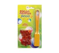 cavernedesjouets Kit Baton magnetique Loto Jaune et 100 pions aimantes - Baguette ramasse jetons - Jeu Bingo - Set Accessoires 2 en 1 et Carte