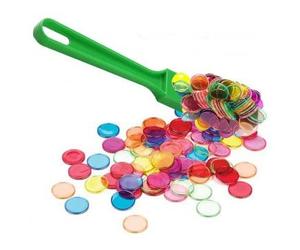 cavernedesjouets Kit Baton magnetique Loto Vert et 100 pions Multicolore aimantes - ramasse jetons - Jeu Bingo - Set Accessoires 2 en 1 et Carte
