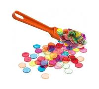 cavernedesjouets Kit Jeu Bingo magnetique 2 en 1 - Baton ramasse jetons Fluo + 100 pions Loto - Pratique, Multicolore - Set Accessoires + 1 Carte