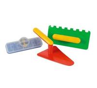cavernedesjouets Kit Macon Enfant 3 Pieces (truelle, Niveau, taloche) - Plastique - Outils de Plage, bac a Sable - Jeu de Plein air + Carte Offerte