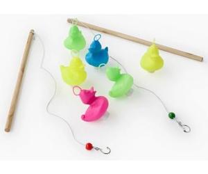 cavernedesjouets Kit Peche aux Canards Enfant, Exterieur - 6 Canards lestes Plastique + 2 Cannes Bois - Kermesse, Fete foraine - Set Jeu Bain + Carte