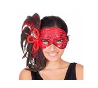 cavernedesjouets Loup rouge avec plumes noires adulte - loup venitien - accessoire deguisement et costume - masque - soiree et fete