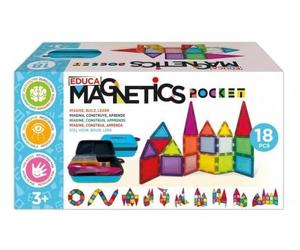 cavernedesjouets Mallette 18 Pieces magnetiques - Blocs Construction, tuiles, Panneaux - Figures 3D - Jouet stem - Set Jeu educatif aimante et Carte