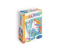 cavernedesjouets Mini sablimage licornes magiques 4 tableaux 12x16cm, petit format - kit sable colore - coffret creatif 4 ans - set enfant et 1 carte animal