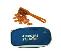 cavernedesjouets Pack Accessoires Loto Bingo : Trousse Rangement Bleu + Baton magnetique + 100 pions Jaune Orange - Set Joueur et Carte