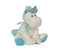 cavernedesjouets Peluche Cheval Blanche et Bleu 36 cm - avec Corne Brillante Paillette - Douce a caliner - Set Doudou Enfant - avec Carte Animal