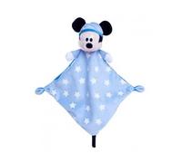 cavernedesjouets pour Disney Doudou Plat Brille dans la Nuit Mickey la Souris 20 x 20 cm - Doudou Enfant Bleu avec Etoiles - Set Peluche avec Mouchoir + 1 Carte Offerte