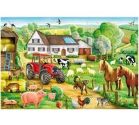 cavernedesjouets Puzzle Enfant 100 Pieces Les Animaux de la Ferme Cheval Tracteur Vache Coq Poule Cochon - Set Puzzle avec Carte Tigre