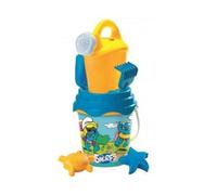 cavernedesjouets Seau de Plage pour schtroumpf 19 cm + arrosoir + Tamis + rateau Pelle + 2 moules a Sable - Set Jeu Enfant + 1 Carte Tigre