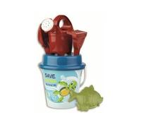 cavernedesjouets Seau de Plage Save The Sea Animaux Marins 17 cm + Moule, Pelle, rateau, Tamis, arrosoir - Plastique Recycle - Set Jouets de Sable + 1 Carte