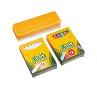cavernedesjouets Set 24 craies (12 Blanches, 12 Couleurs) et Brosse effaceur pour Tableau Noir, Ardoise - Accessoires - kit Ecole Enfant et Carte