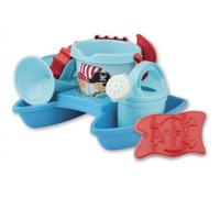 cavernedesjouets Set Plage Aventures de Pirates - Bateau Garni 28 cm avec Seau, Moule, arrosoir, Pelle, rateau, Moulin - Jeu Sable et Eau et Carte - Garcon