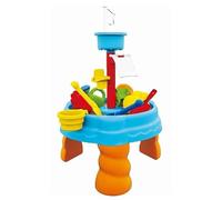 cavernedesjouets Table activites Jeux Sable et Eau Enfant avec Accessoires, moules, râteau, Pelle, etc - 38,5x38,5x23cm - des 18 Mois - Jouet Plage et Carte Tigre