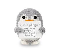 CAVERZ Pocket Hug Pingouin - Cadeau de motivation crocheté à la main avec carte « Ich Glaub an Dich » - Joli porte-bonheur pour les débutants professionnels, les étudiants et les doutes de soi - Mini